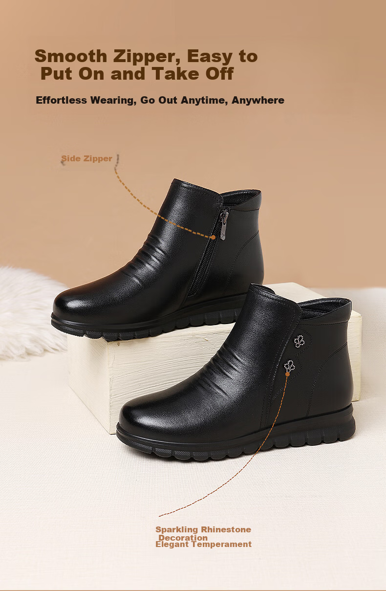 Red Dragonfly Women's Short Boots Fleece Lined Warm Slim Fit Middle-aged Mom Leather Boots WTC434611R 11