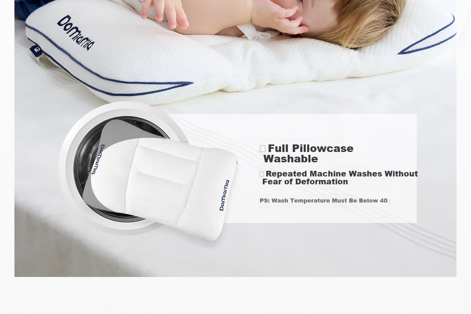 DOMIAMIA Children's Pillow Baby Pillow for Infants 3-6 Years Anti-Mite Breathable Toddler Zoned Spine Support Pillow 23