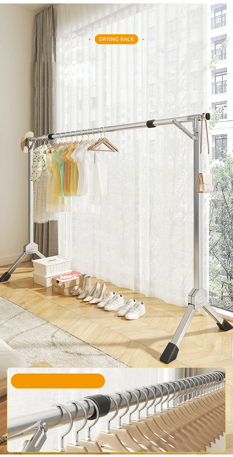 Huakai Star Floor-Standing Balcony Clothes Drying Rack Foldable Extendable YJ181 1.6m Adjustable Clothes Hanger No Installation Needed 3