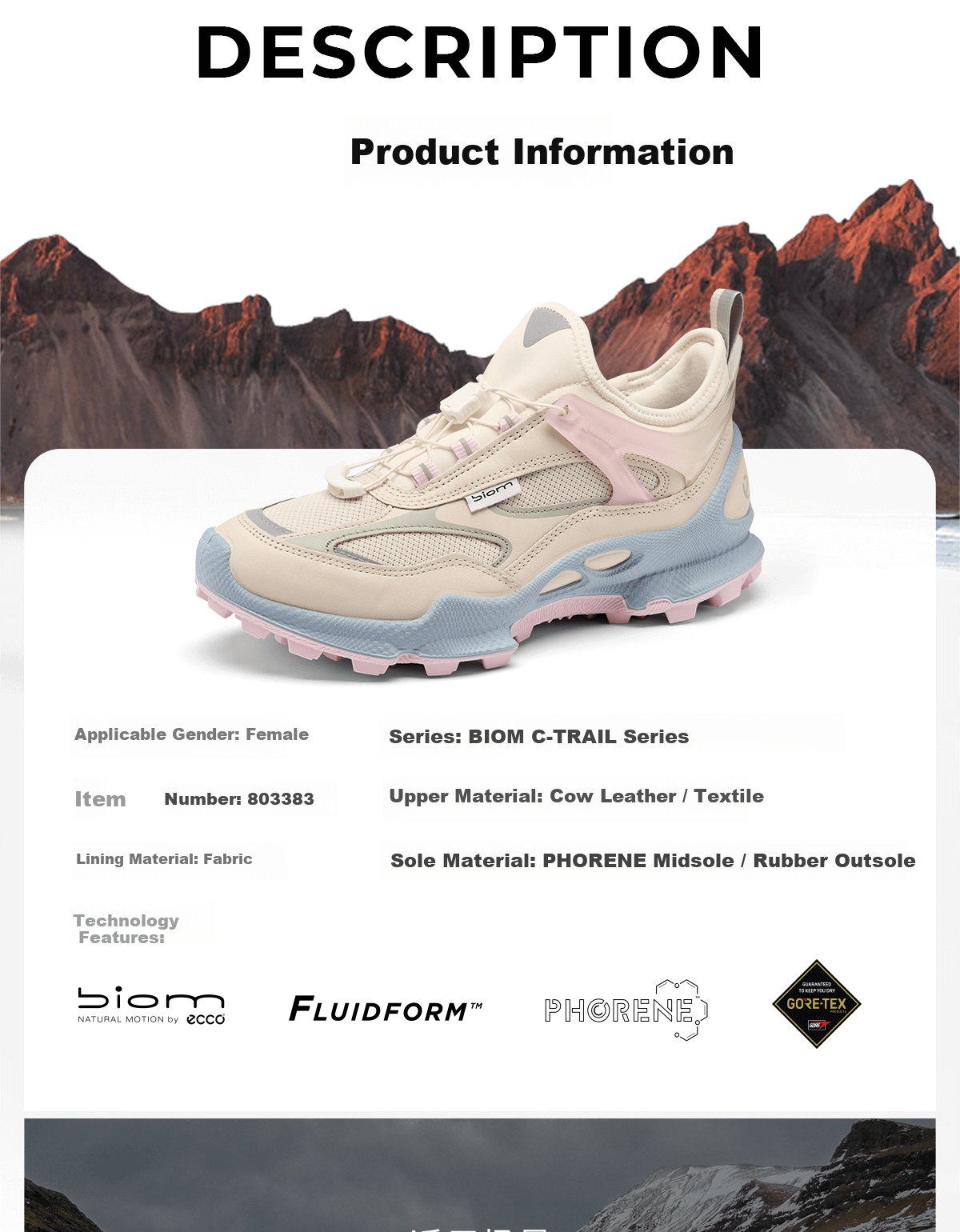 ECCO BIOM C Trail Breathable Hiking Shoes for Women High-End Outdoor Trail Running Shoes Fitness 803383 Gray Size 38 3
