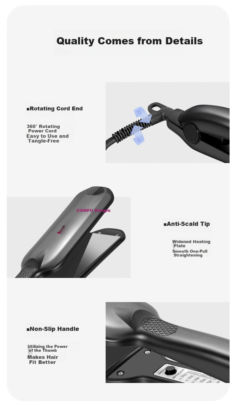 CONFU KF-505 Curling and Straightening Iron, Wide Dual-Use Hair Straightener and Curler for Professional Salon Hair Styling 10