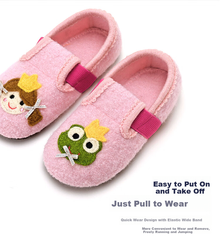 Xiaorong Indoor Soft Sole Princess Frog Kids Shoes for Girls Ages 2-6-8 Spring Autumn Winter Cartoon Home Warm Shoes 13