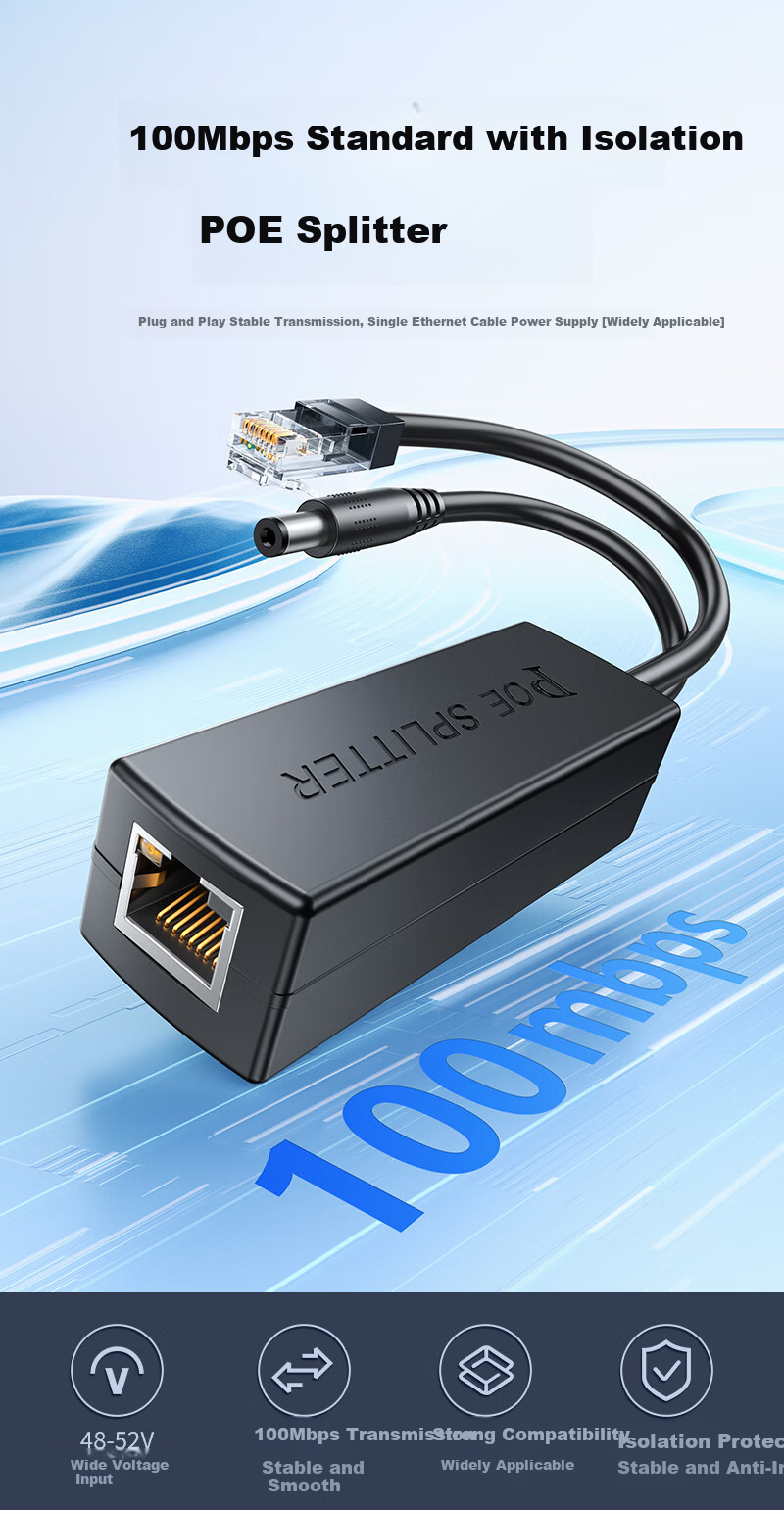 SAMZHE POE Repeater One-to-Two 100Mbps Switch Camera Network Repeater Extender 1 In 2 Out Home Surveillance Network Power Splitter ZXQ-01B 1