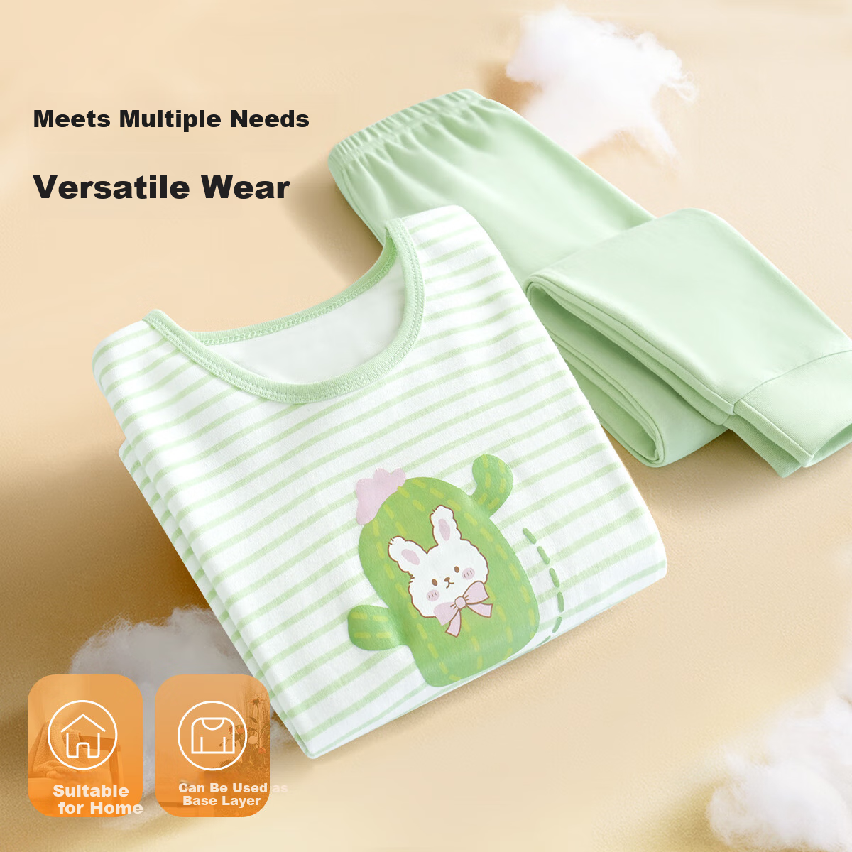 Yiershuang Children's Autumn Cotton Thermal Underwear Set Girls High-Waist Belly Protection Pajamas Sleepwear Top and Bottom 2
