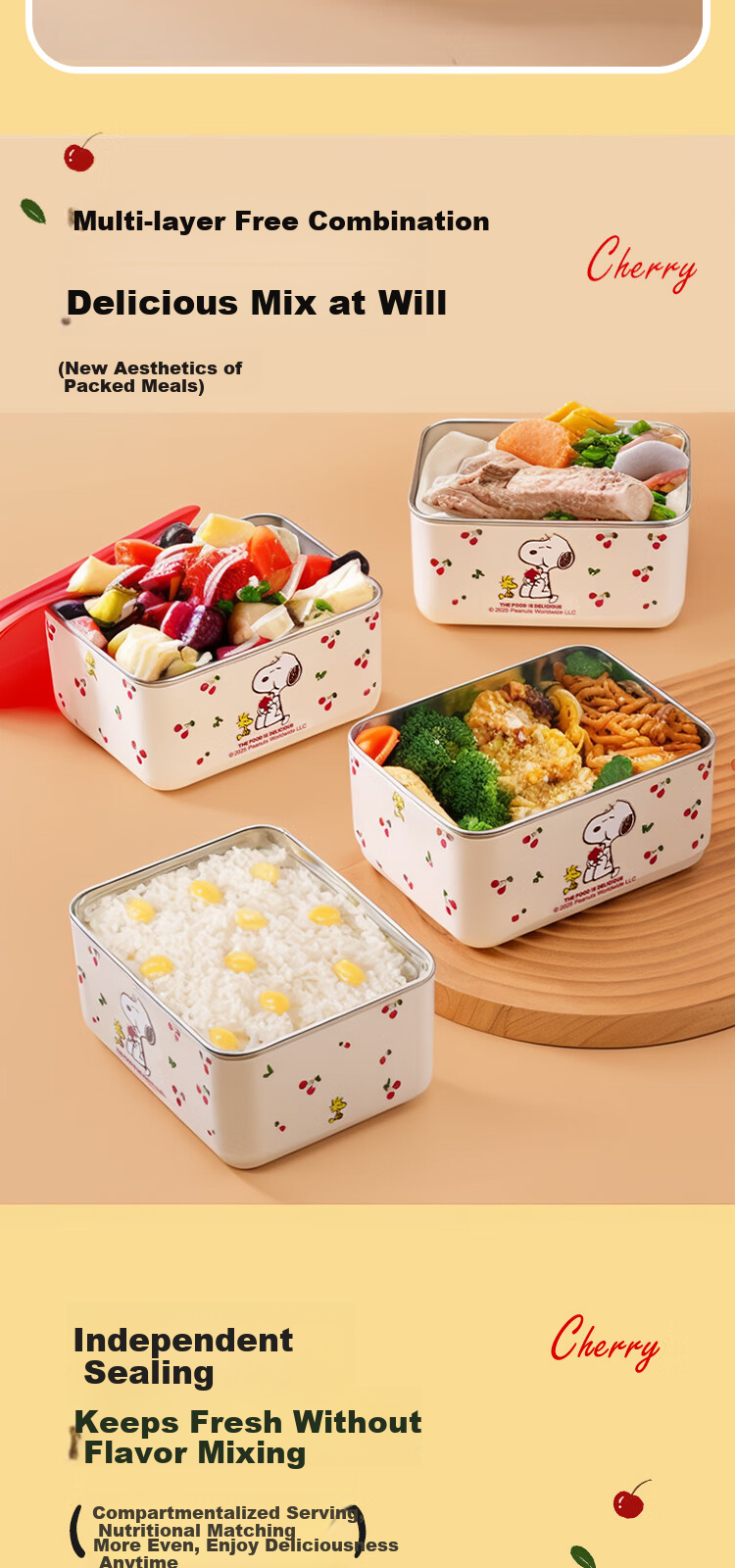 SNOOPY Insulated Lunch Box Bag Set of 4 Portable Thermal Cooler Bento Bags for Students and Office Workers 4