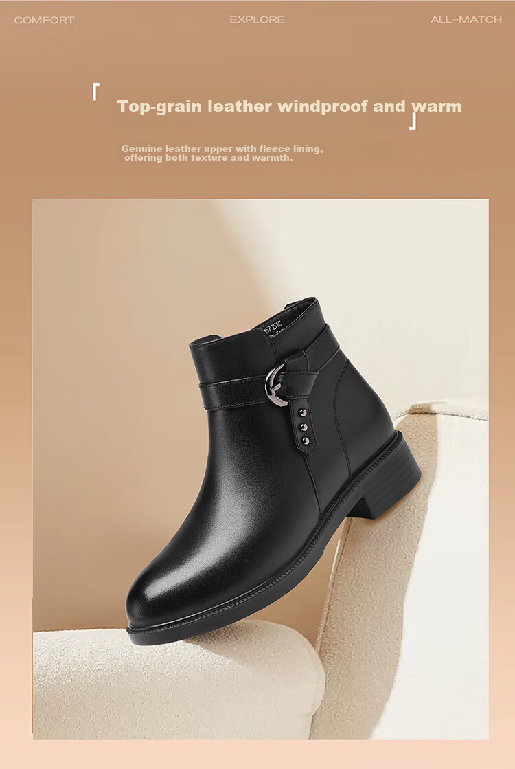 Red Dragonfly Women's Winter Fleece-Lined Warm Chunky Heel Mom Cotton Boots Commuter Lightweight Soft Sole Leather Boots WTC457151C Black Size 39 5