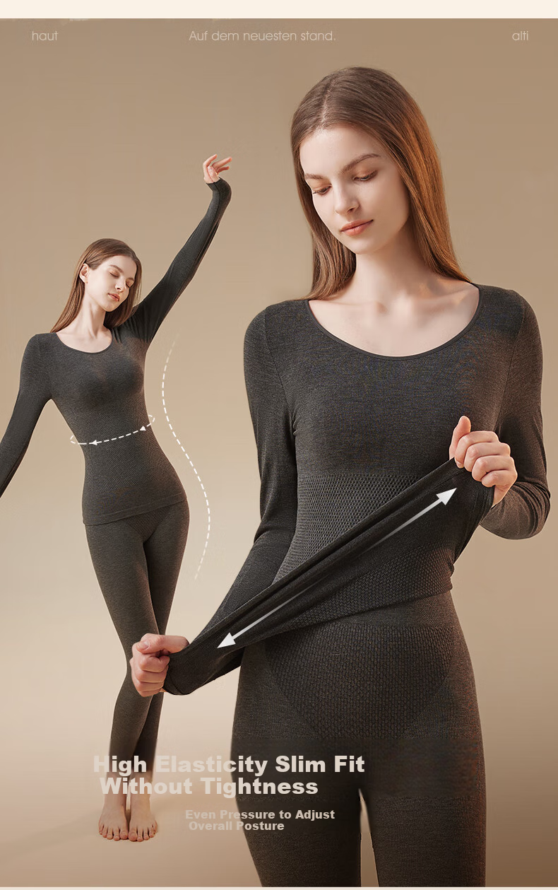 Miiow Women's Slimming Wool Thermal Underwear Set Autumn Winter Warm Base Layer 6