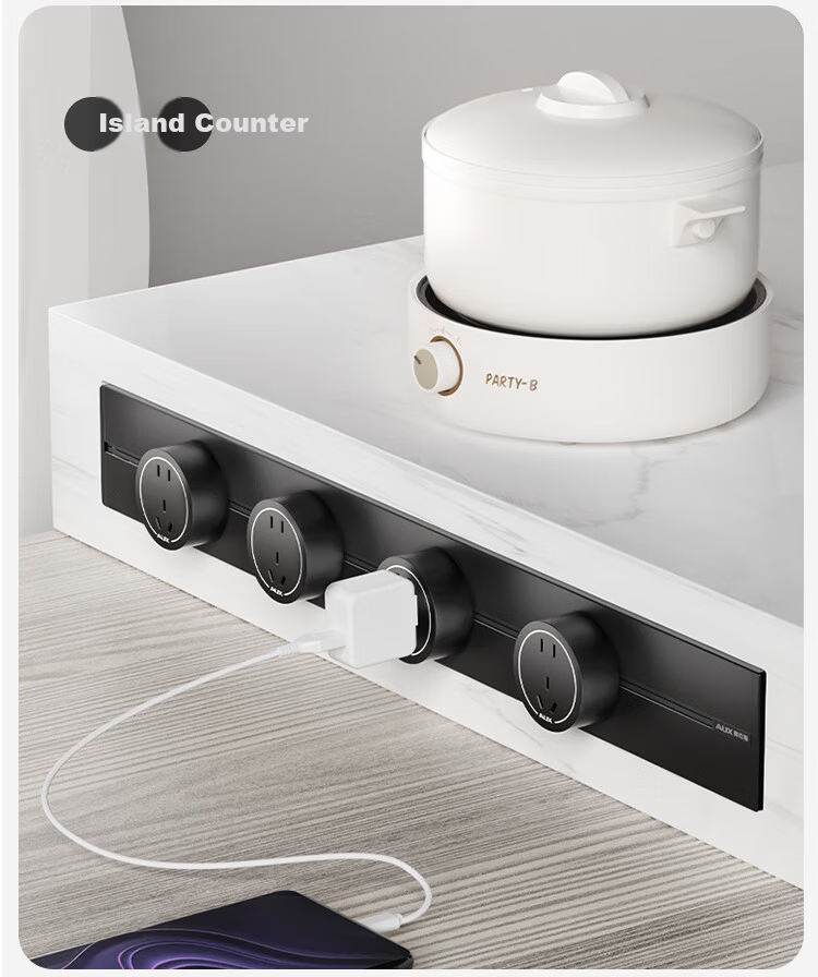 AUX Track Socket Sliding Rail Multi-Functional Power Strip Concealed Embedded Rail Socket Switch 50cm Track + 3 Black Five-Hole Outlets 3