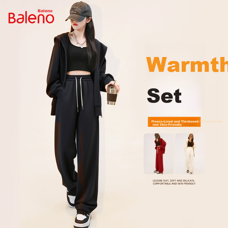 Baleno Women's Casual Sports Suit 2026 New Spring Autumn Loose Full Set Cardigan Jacket Sweatshirt Pants Petite