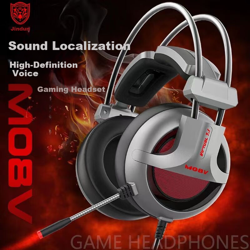 Jindun M08V Over-Ear Internet Cafe Gaming Headset 7.1 Surround Sound Wired Mic PUBG Positional Audio Wired Gaming Headphones with Inline Control