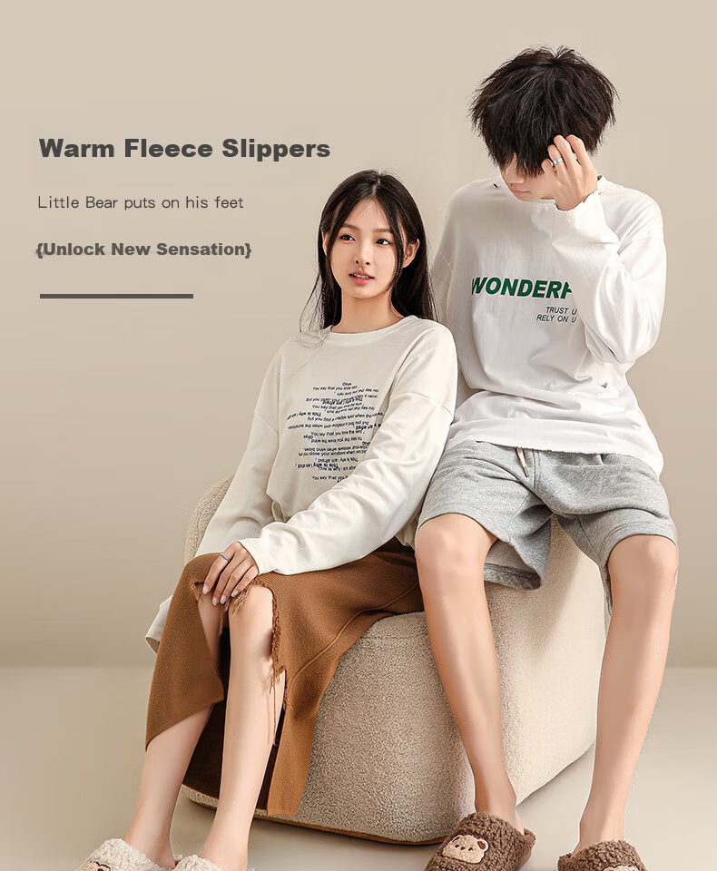 Runrou Women's Cotton Slippers Autumn Winter Warm Fleece Cute Indoor Home Couple Men's Antibacterial Deodorant 1