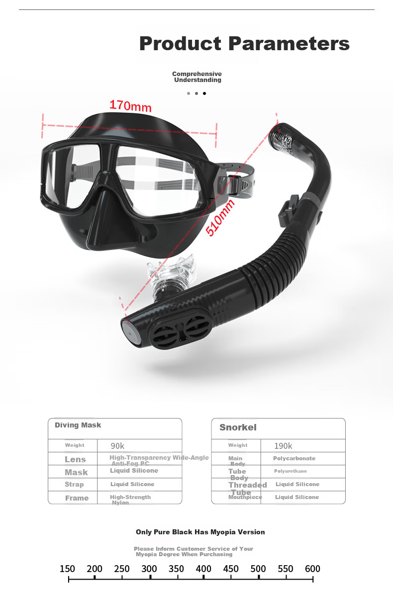 WATERTIME Shuichuan Full Dry Snorkel Set Diving Mask for Adults with Myopia Swimming and Diving Gear 9