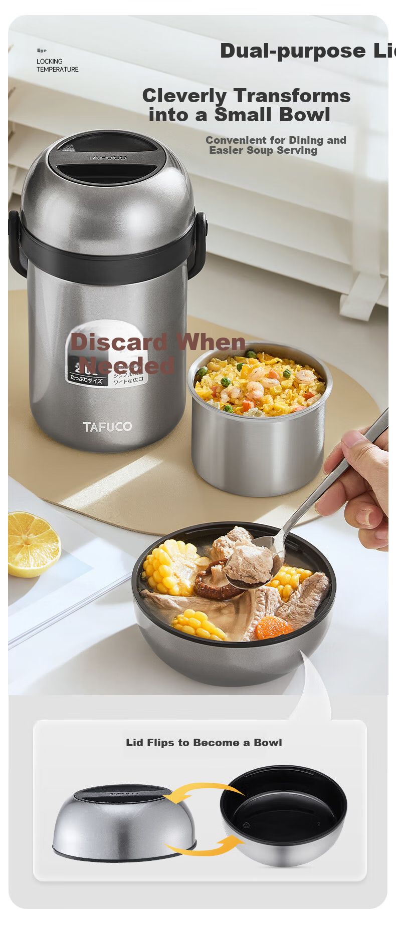 Taful High Insulation Stainless Steel Long-lasting Thermal Lunch Box Portable Porridge Container Multi-layer Bento for Students and Office Workers T0317 7