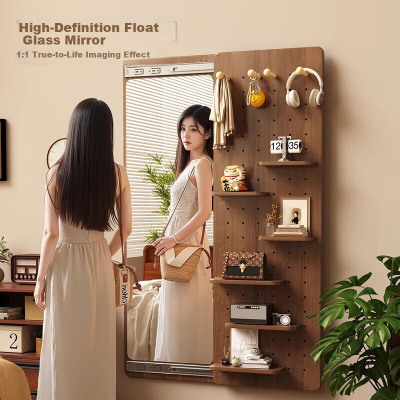 Arctic Tree Solid Wood Pegboard Dressing Mirror Hidden Sliding Mirror Home Wall-Mounted Concealed Entryway Fitting Mirror