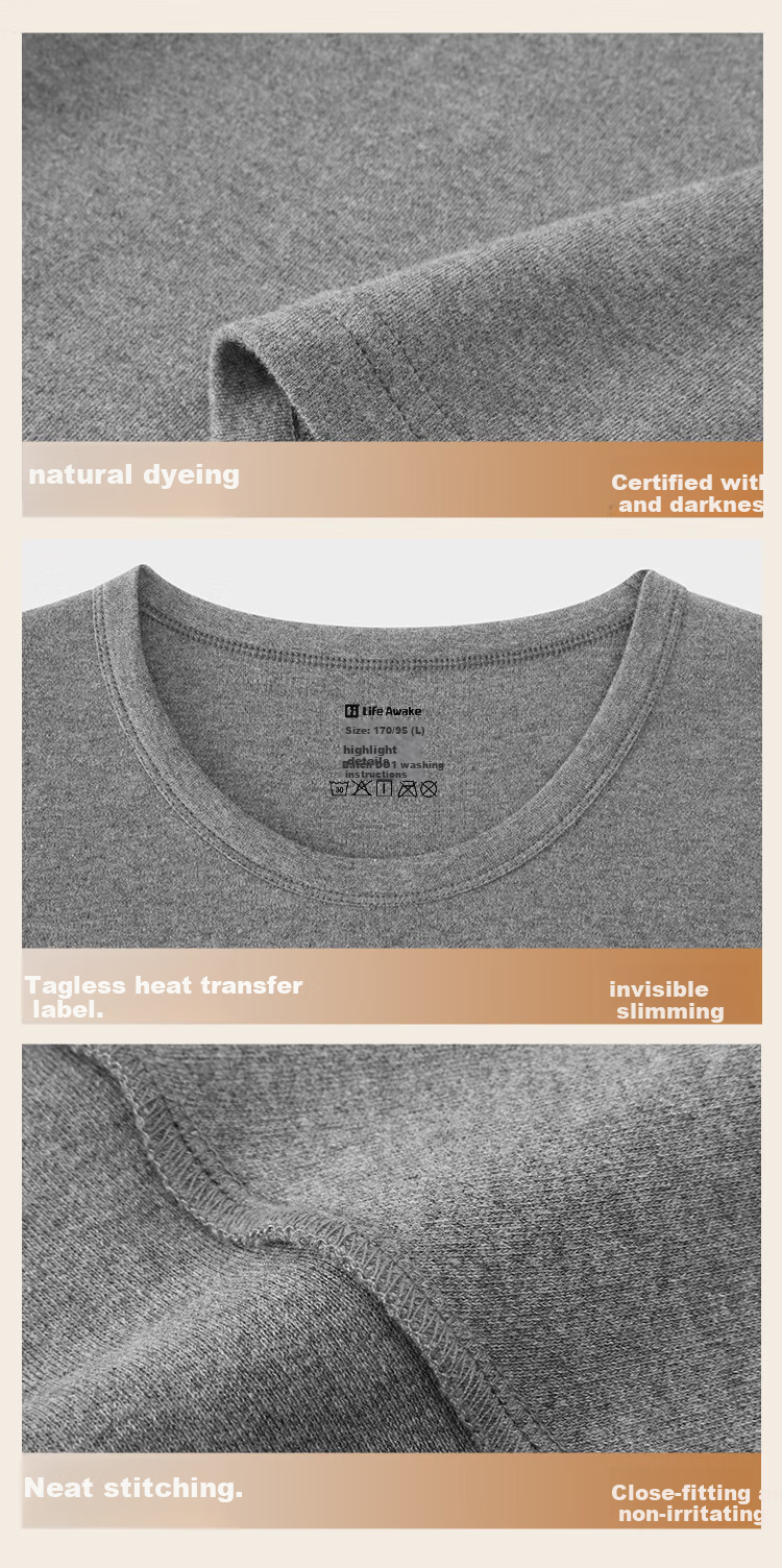 HLA Men’s Autumn Cotton Thermal Underwear Set 210g 10A Antibacterial Mite-Resistant Anti-Static Thin Warm Cotton Shirt and Pants 11