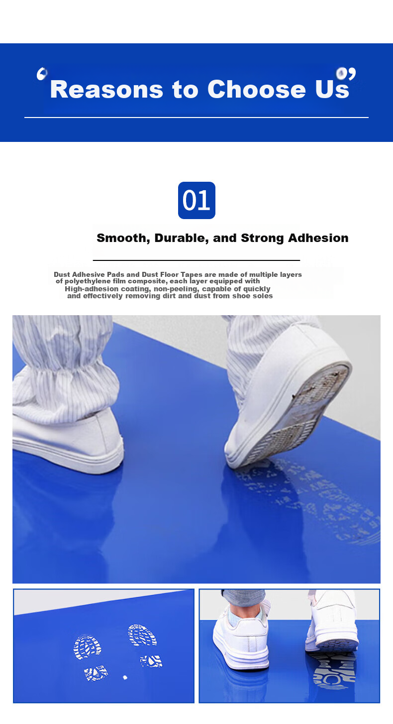 Kyusen Dust Removal Mat Cleanroom Adhesive Floor Mat Peelable Shoe Dust Mat Entrance Floor Mat Disposable Dust Removal Mat for Machine Room Workshop Blue 60CM*90CM 30 Sheets 4