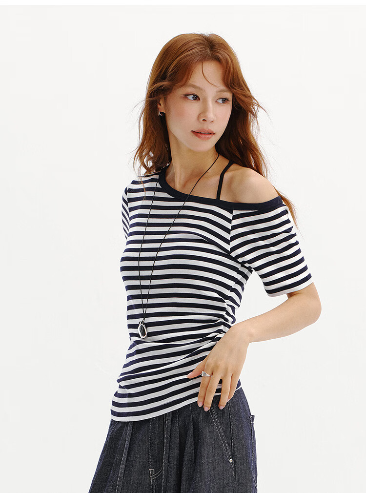 Semir Mall Same Style | Women's Summer Short Sleeve T-Shirt, Asymmetric Shoulder, Ruched Slim Fit, Sexy Slimming 2026 101326100017 12