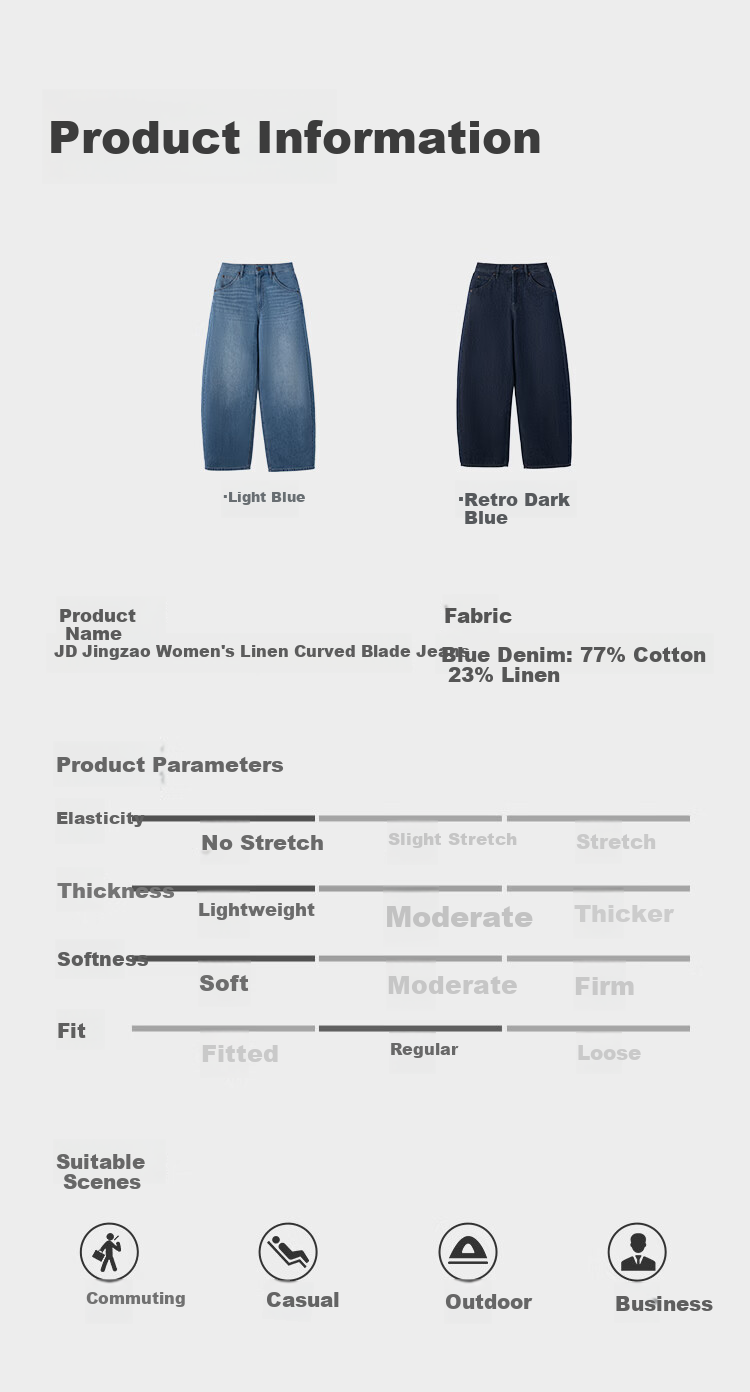 JD Jingzao Linen Curved Blade Women's Jeans Vintage Style Casual Pants 2026 New Spring Autumn Women's Trousers Retro Dark Blue 29 1