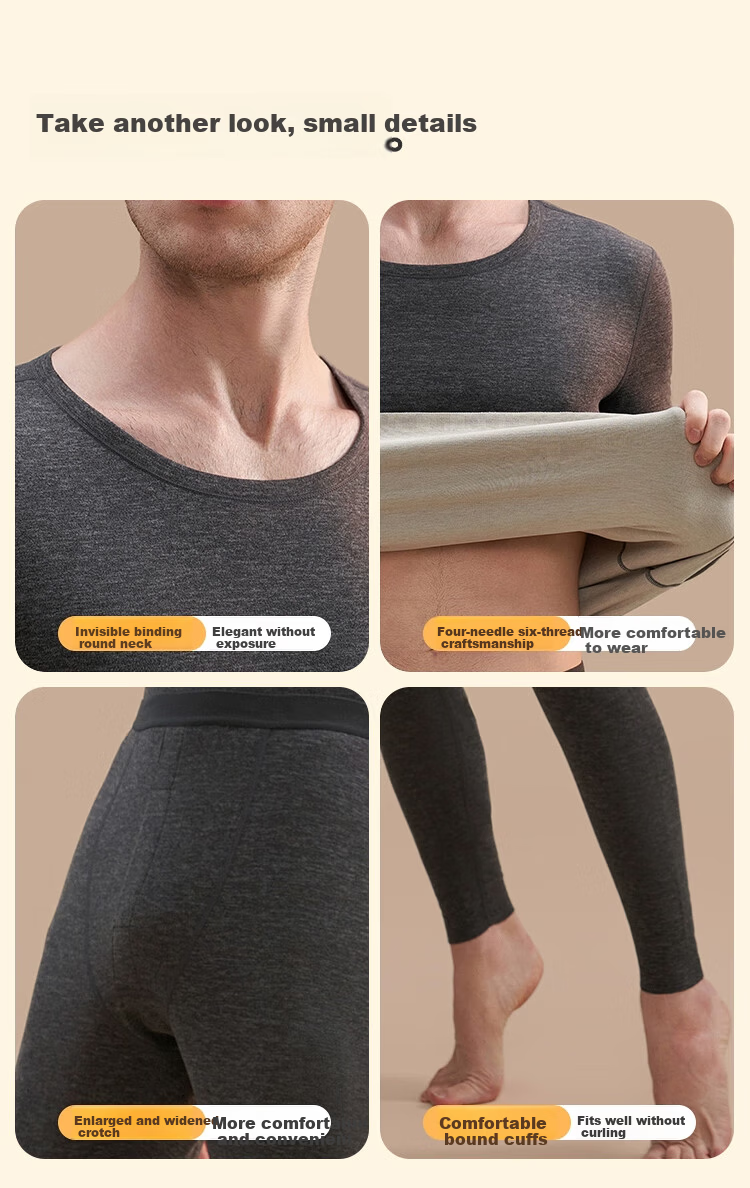 MiiOW Men's Thermal Underwear Set with Wool and Silk, Lightweight, Soft, Slim Fit, Cold-Resistant Autumn Shirt and Pants, Dark Gray XL 16