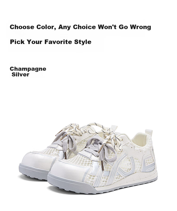 Semir Women's Summer New Breathable Mesh White Sneakers Sports Casual Shoes SFYM253053 Beige Silver Size 35 9
