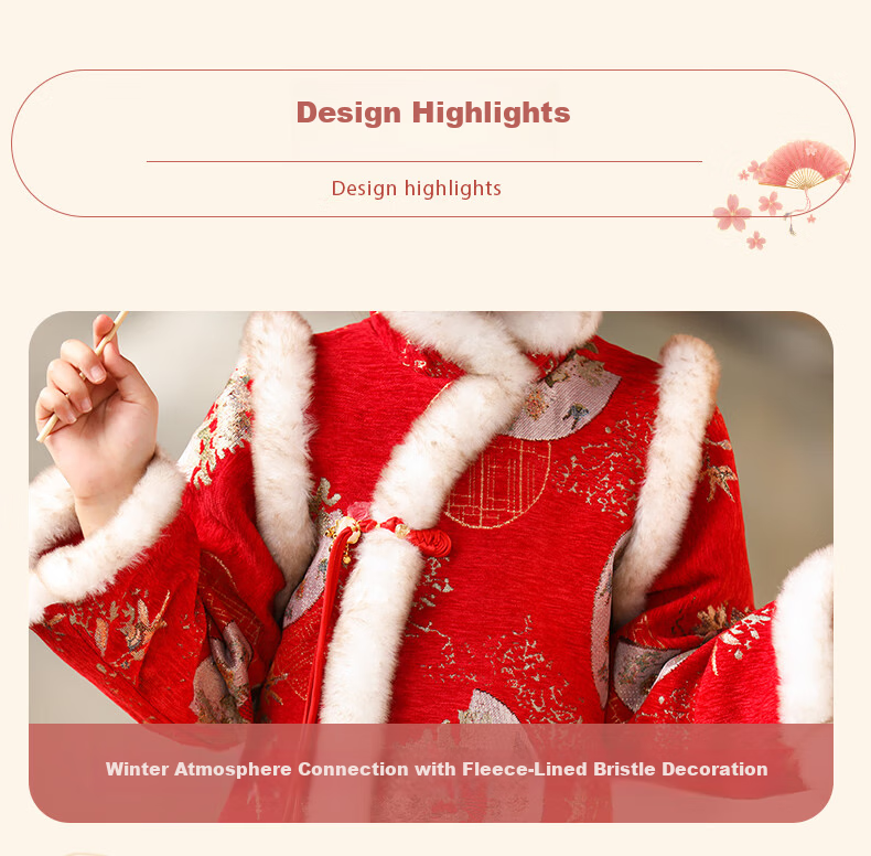ROMON Red Velvet Qipao New Year Greeting Dress Girls' Chinese New Year Outfit Children's Performance Costume Red 160 4