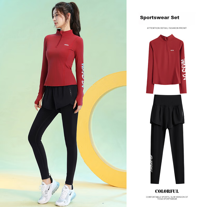 Baisirong Women's Professional Morning Running Set Long Sleeve Slim Quick-Dry Fitness Pilates Yoga Wear