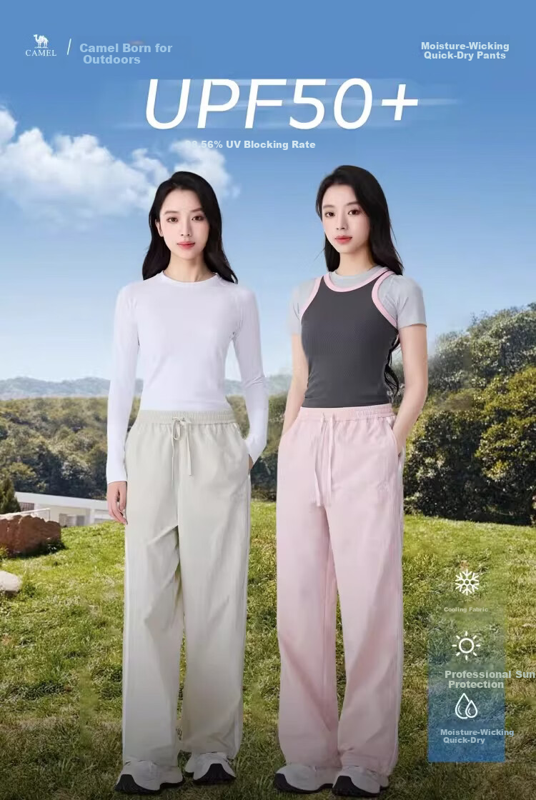 Camel Women's Outdoor Sun Protection Straight-Leg Pants 2026 Spring Summer New Moisture-Wicking Quick-Dry Lightweight Breathable Trousers 2