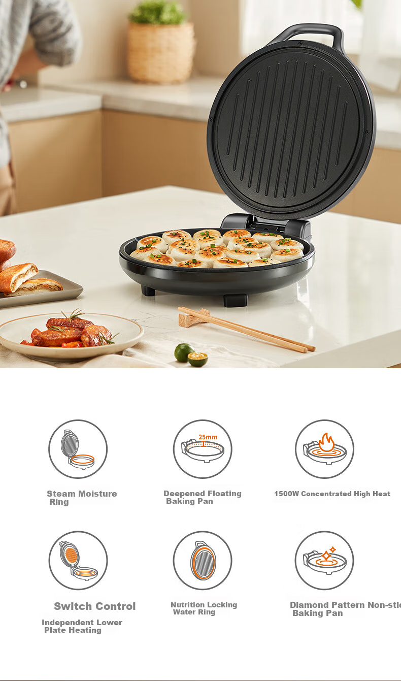 Joyoung Electric Griddle Sandwich Maker Breakfast Machine, Circular Steam Function, 25mm Deep Baking Tray, Double-Sided Heating Pancake Cooker, 1500W High Power Grill And Fryer GK180 6