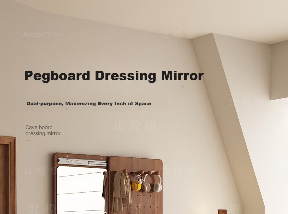 Arctic Tree Solid Wood Pegboard Dressing Mirror Hidden Sliding Mirror Home Wall-Mounted Concealed Entryway Fitting Mirror 1