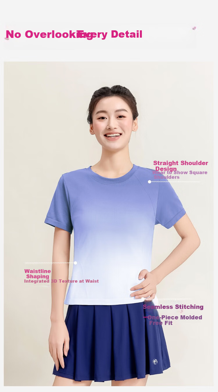 Barbie Women's Gradient Seamless Quick-Dry Short Sleeve Sports T-Shirt Thin Yoga Tee 3