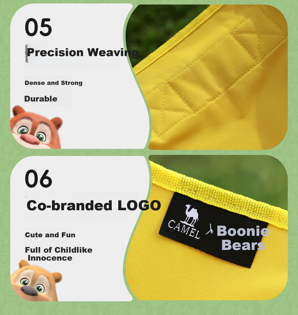 CAMEL [Camel × Boonie Bears] Outdoor Camping Folding Chair Children's Moon Chair Portable Folding Stool Oatmeal Sand 17