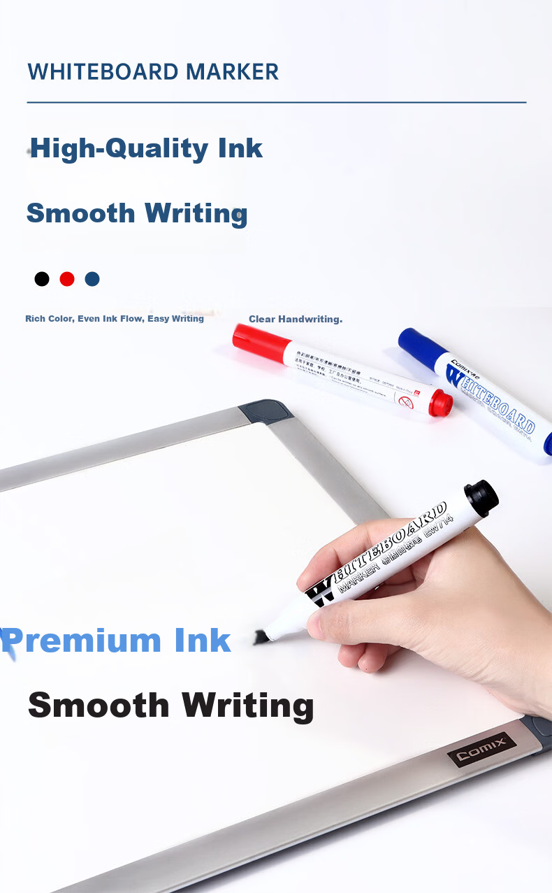 COMIX Office Meeting Erasable Whiteboard Markers Set of 4 (2 Black, 1 Red, 1 Blue) Office Stationery Durable Wear-Resistant for Teacher Training And Teaching K7014 6