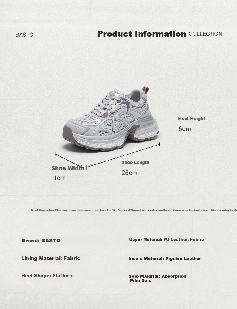 BASTO 26 Summer Dad Shoes Trendy Height-Increasing Sports Casual Shoes B8896BM6 Beige/Grey Size 40 5