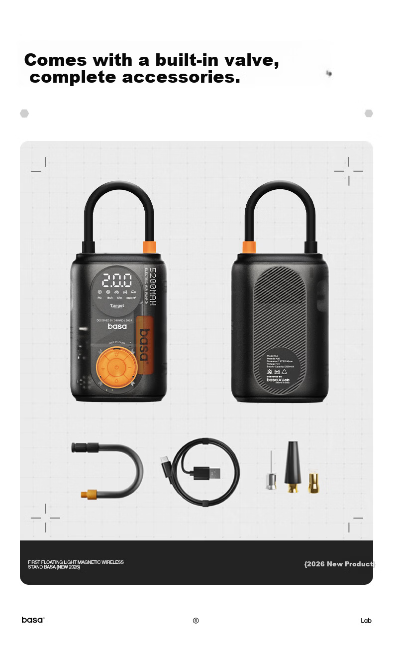 Basa Wireless Car Air Pump with Tire Pressure Gauge for Car, Mountain, and Road Bikes 11