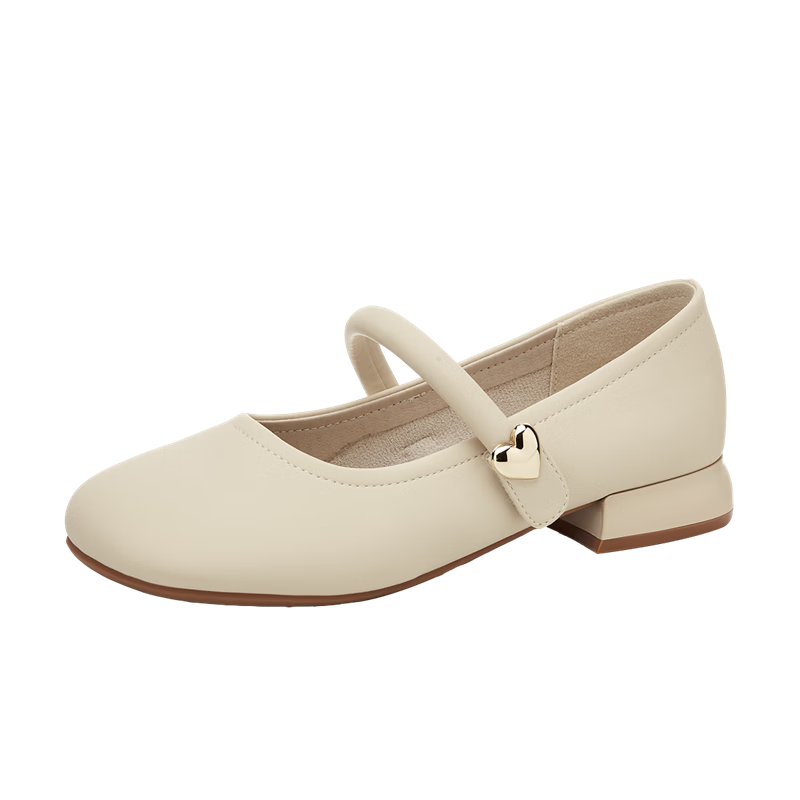 DAPHNE Women's Single Shoes, Cowhide French Mary Jane Shoes, Versatile Chunky Heel Women's Shoes 4024101489 Beige 37