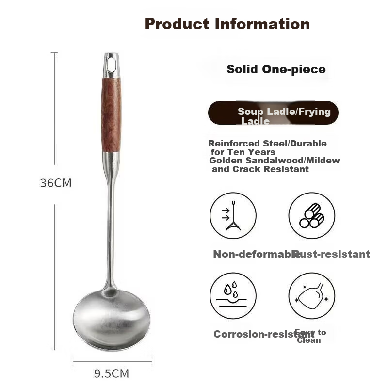 Momi Premium Thickened Stainless Steel Soup Ladle and Cooking Spatula Set for Stir-Frying, Hot Pot, Food-Grade Iron Wok Spatula and Serving Spoon