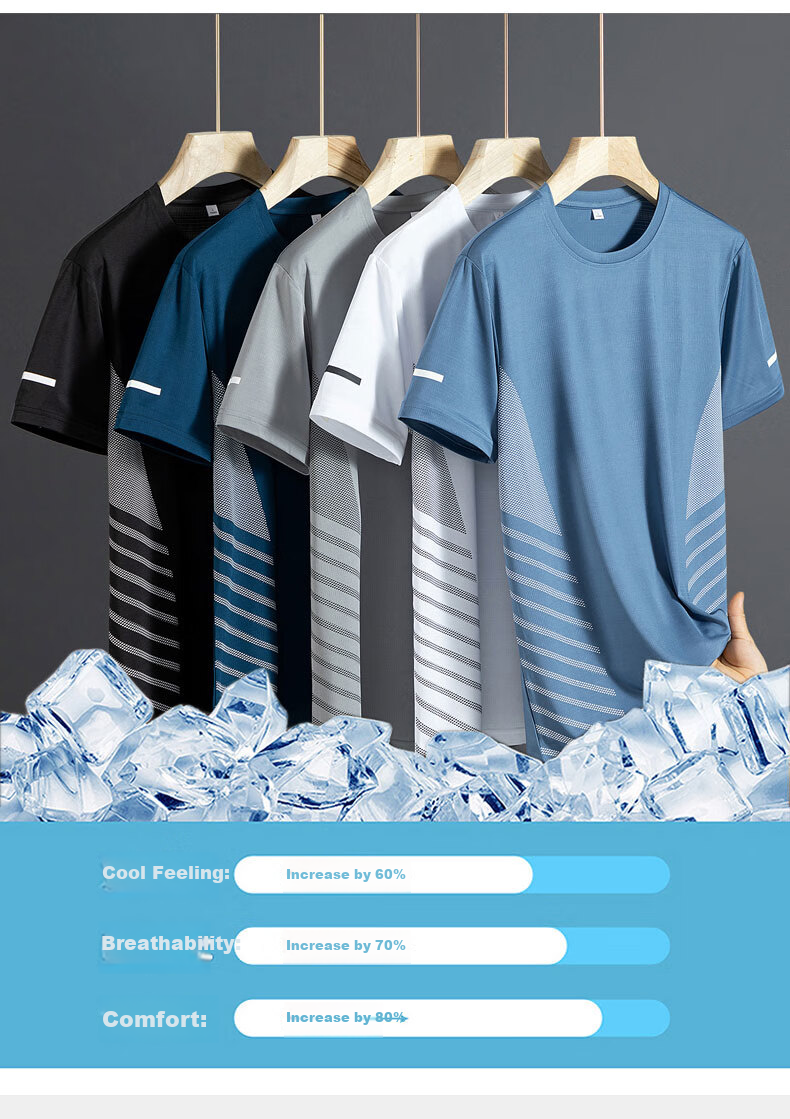 TUCANO Men's Summer Thin Ice Feeling Breathable Crew Neck T-Shirt and Casual Sports Pants Two-Piece Set Black XL 2