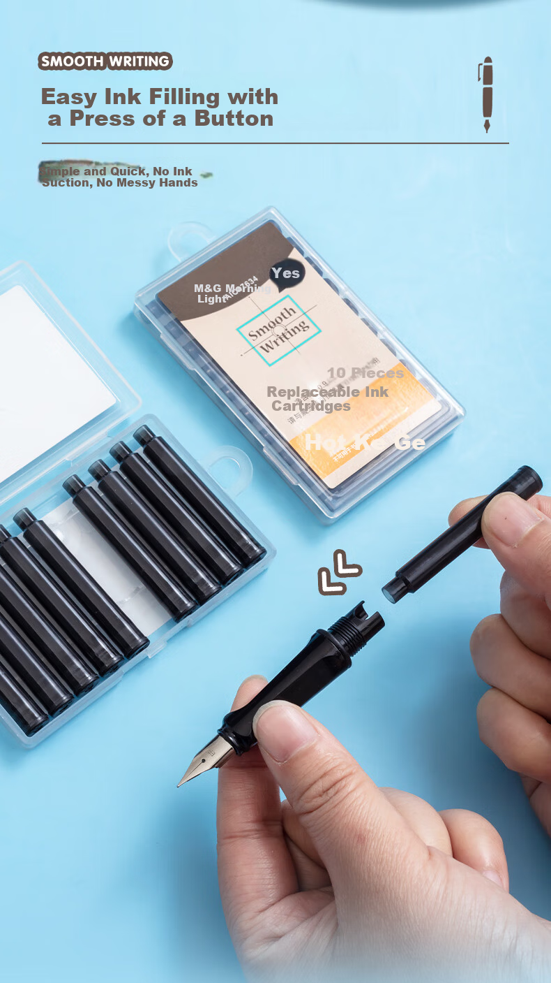 M&G Erasable Black Fountain Pen Ink Cartridges 3.4mm Refillable Oil-Based Ink for Students 10-Pack AIC47634A 2