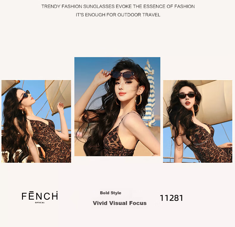 FENCHI Vintage Cat Eye Sunglasses Cocoa Frame UV Protection Narrow Frame Ins Style Women Sunglasses 2