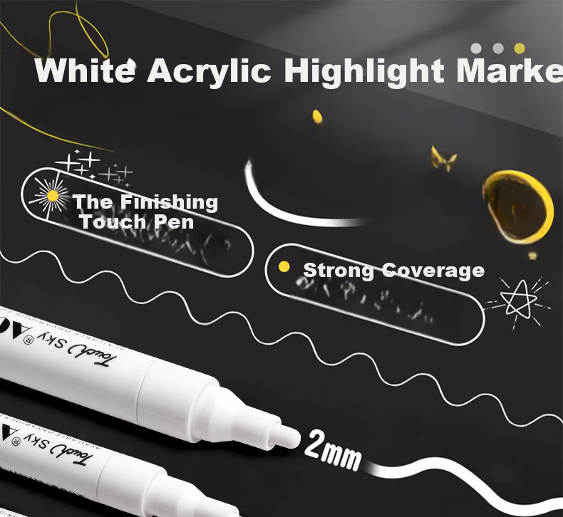 Shuxing White Acrylic Highlighter Double-Ended Waterproof Fade-Resistant Art Marker for Students Drawing Graffiti Black Card Journal White Paint Pen Watercolor Pen 1