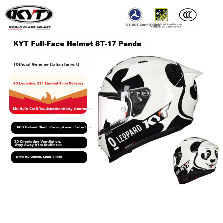 KYT Official Genuine Imported Full-Face Motorcycle Helmet Four-Season Windproof Racing Helmet Panda ST-17 L