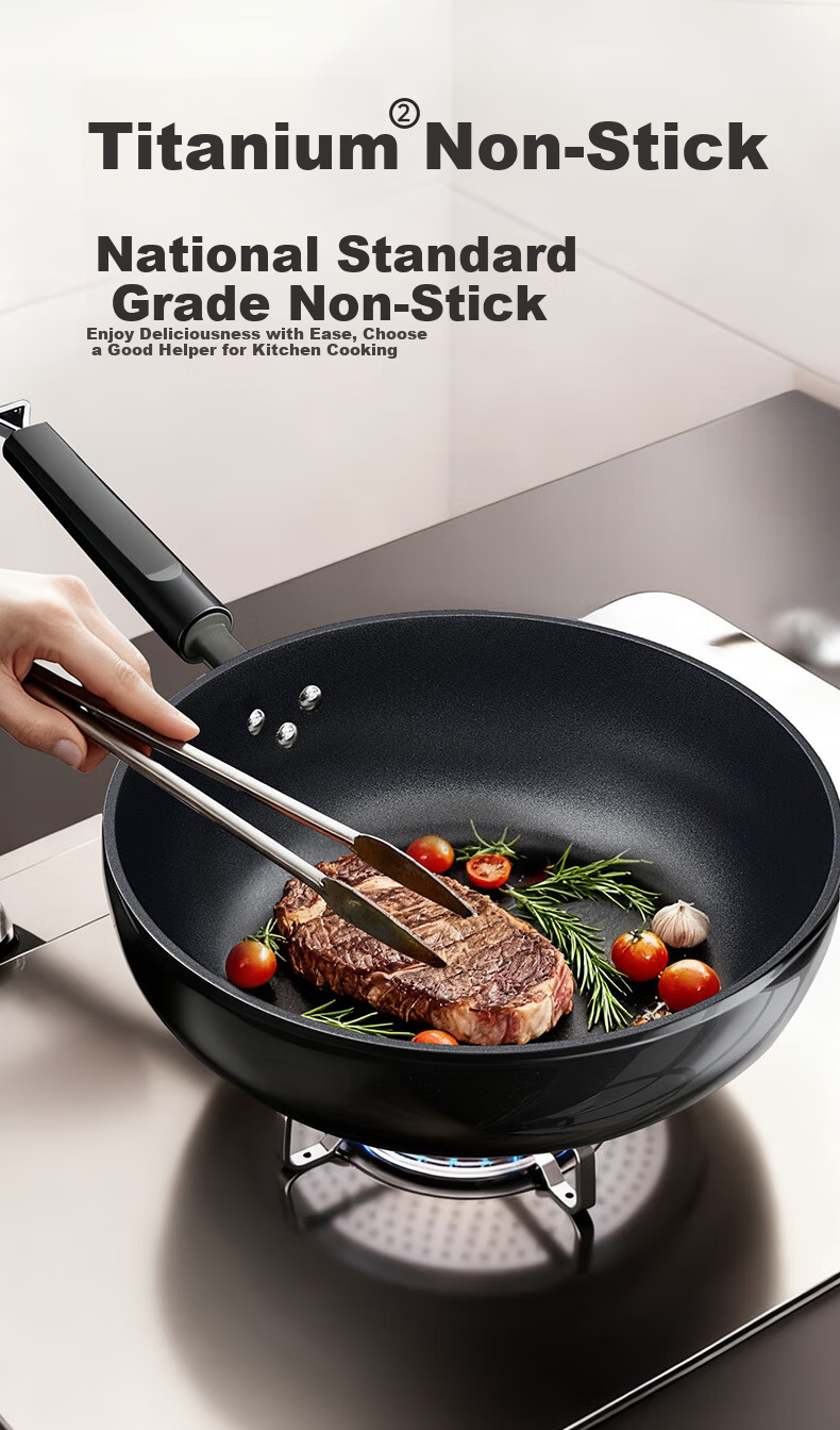 Royalstar Ceramic Non-Stick Stir-Fry Pan Lightweight Titanium Cooking Wok Low Oil Smoke Compatible with Induction and Gas Stoves 30CM 9