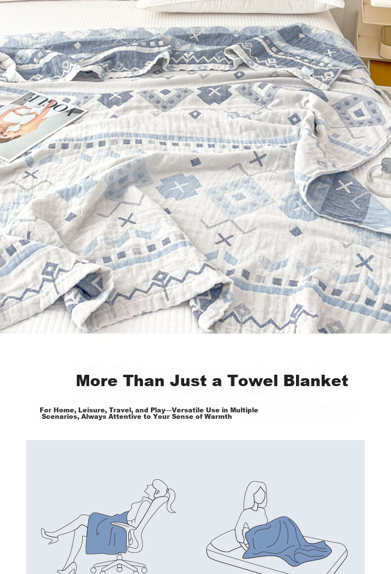 Grace Pure Cotton A-Class Three-Layer Thickened Towel Blanket 100% Cotton Inner and Outer Full Cotton Towel Blanket Aviation Blanket Twilight Orange 1.5m 9