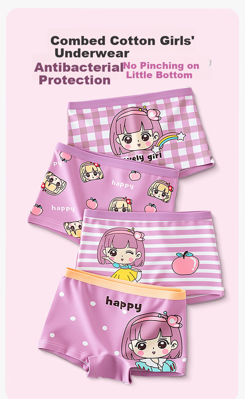 Bejirong 4-Pack Children's Underwear Girls Developmental Pure Cotton Antibacterial Boxer Shorts for Kids Age 10A Baby and Older Children 1