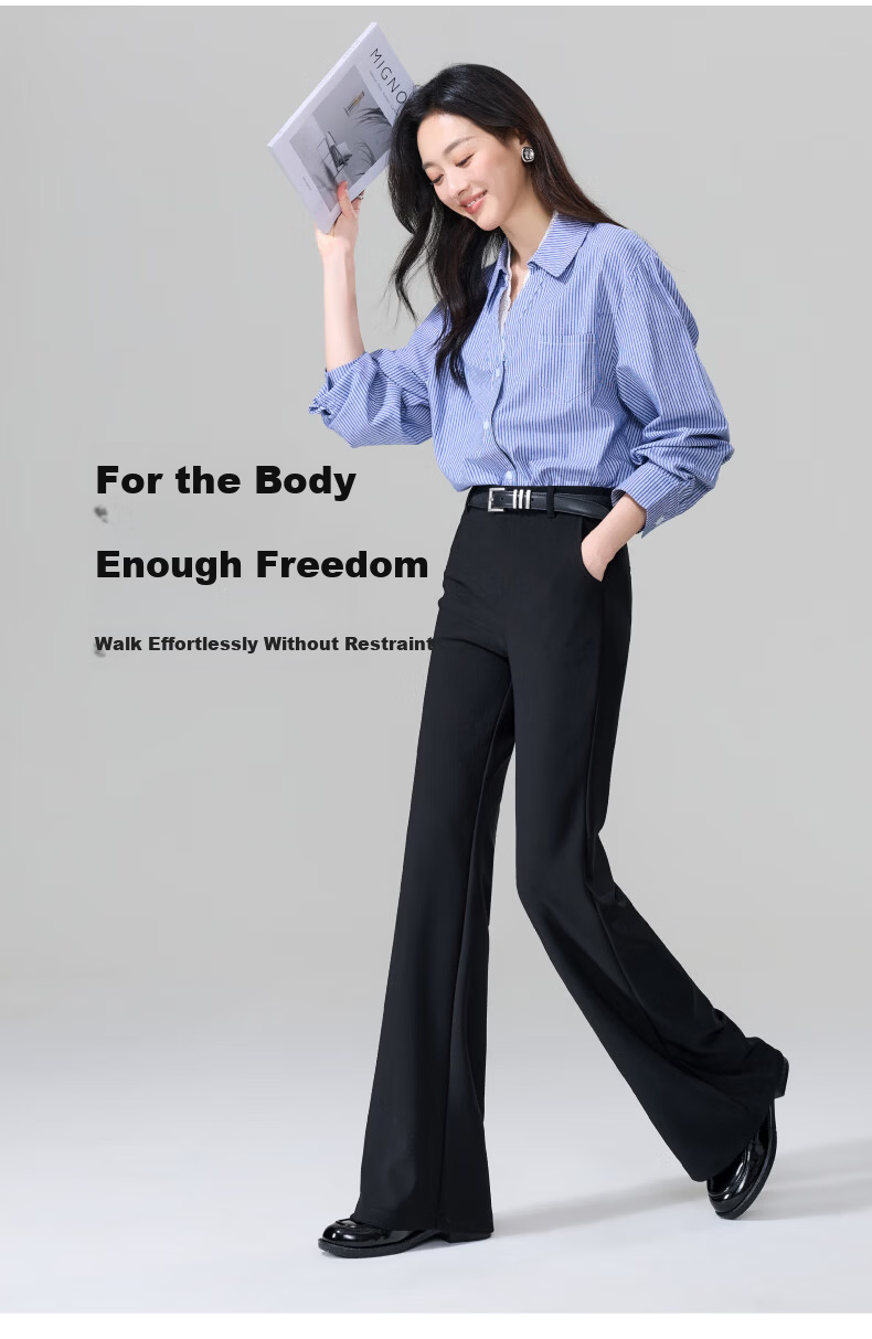 ESE-Y Women's Micro Flared Pants 2026 Spring New High Waist Slim Fit Draped Stretch Office Trousers Midnight Black 30S 16