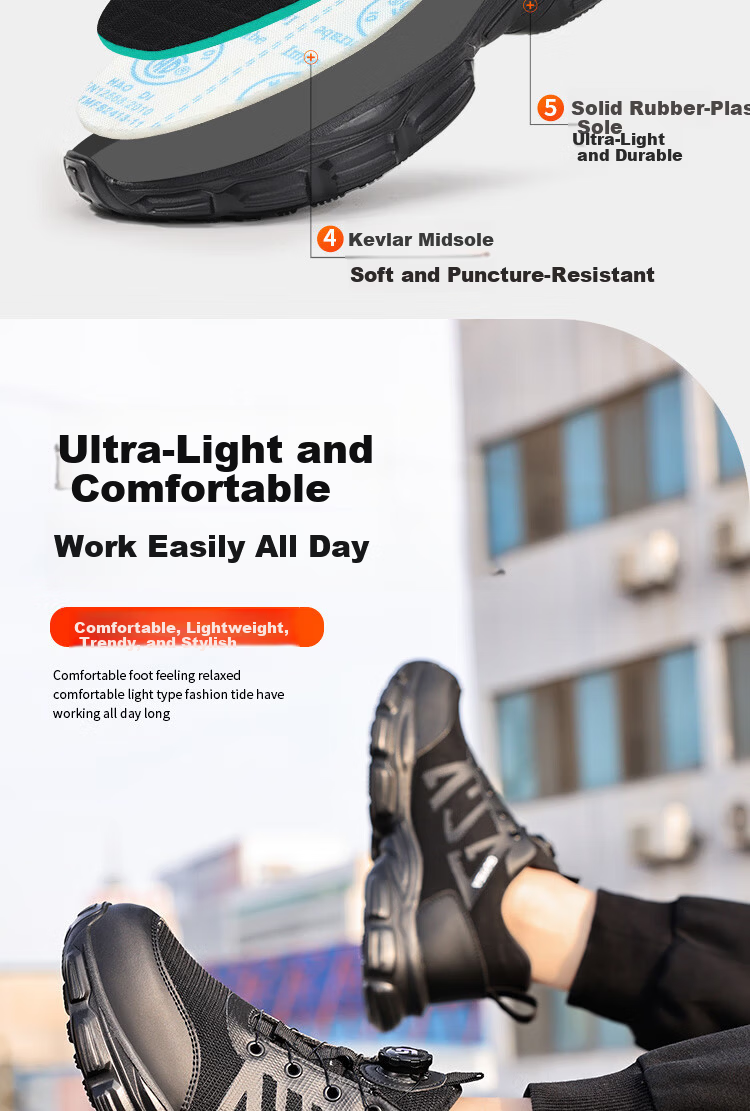 GUYISA Men's Summer Breathable Anti-Smash Steel Toe Anti-Puncture Ultra-Light Comfortable Safety Work Shoes 3117BKT Size 38 2
