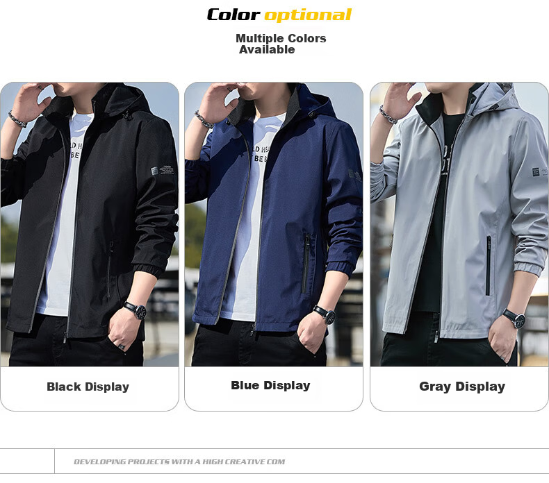 ROMON Men's Jacket Spring Autumn Trendy Youth Business Casual Hooded Coat Black 3XL 2186 5