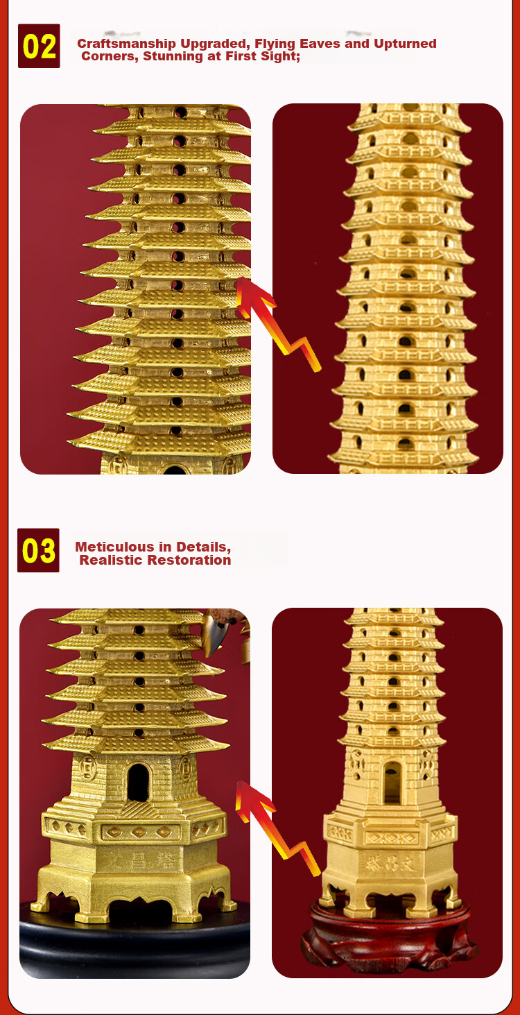 Feng Shui Pavilion Peach Wood Wenchang Tower 13-Layer Wooden Academic Success Ornament for Middle and High School Exams Office Desk Decoration 4