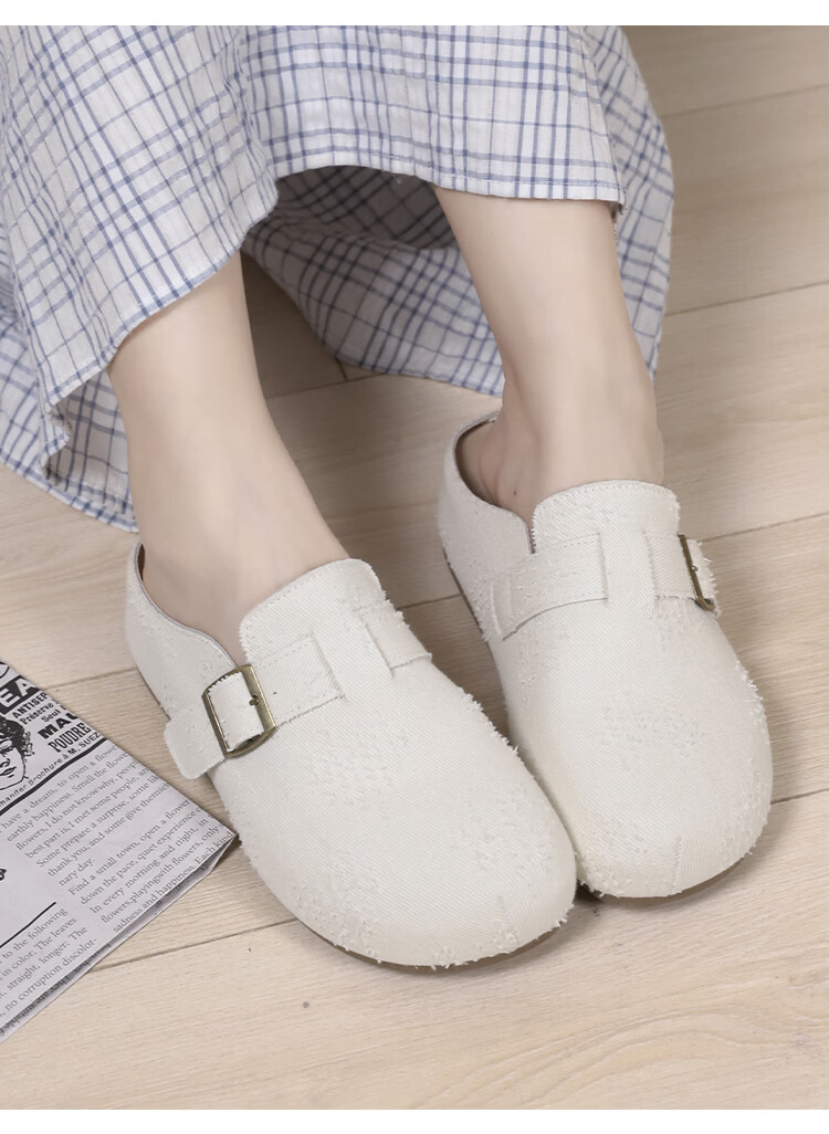 HUANQIU Women's Thick Sole Birkenstock Style Slip-On Lazy Shoes 2026 New Spring Summer Half Toe Mules with Skirt Single Shoes 26