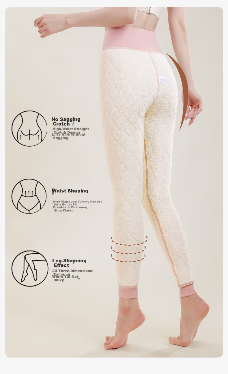 YUZHAOLIN Women's High-Waist Fleece-Lined Thickened Thermal Cotton Pants Autumn Winter Extra Thick Lamb Wool Leggings 10